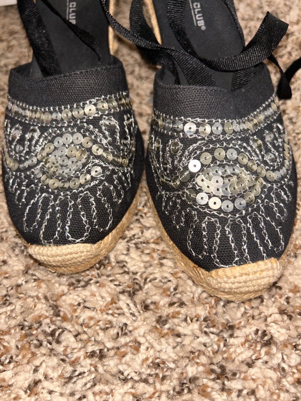 Montego Bay Club Black Sequin Ankle-Tie Wedge Espadrilles - Picture 10 of 10